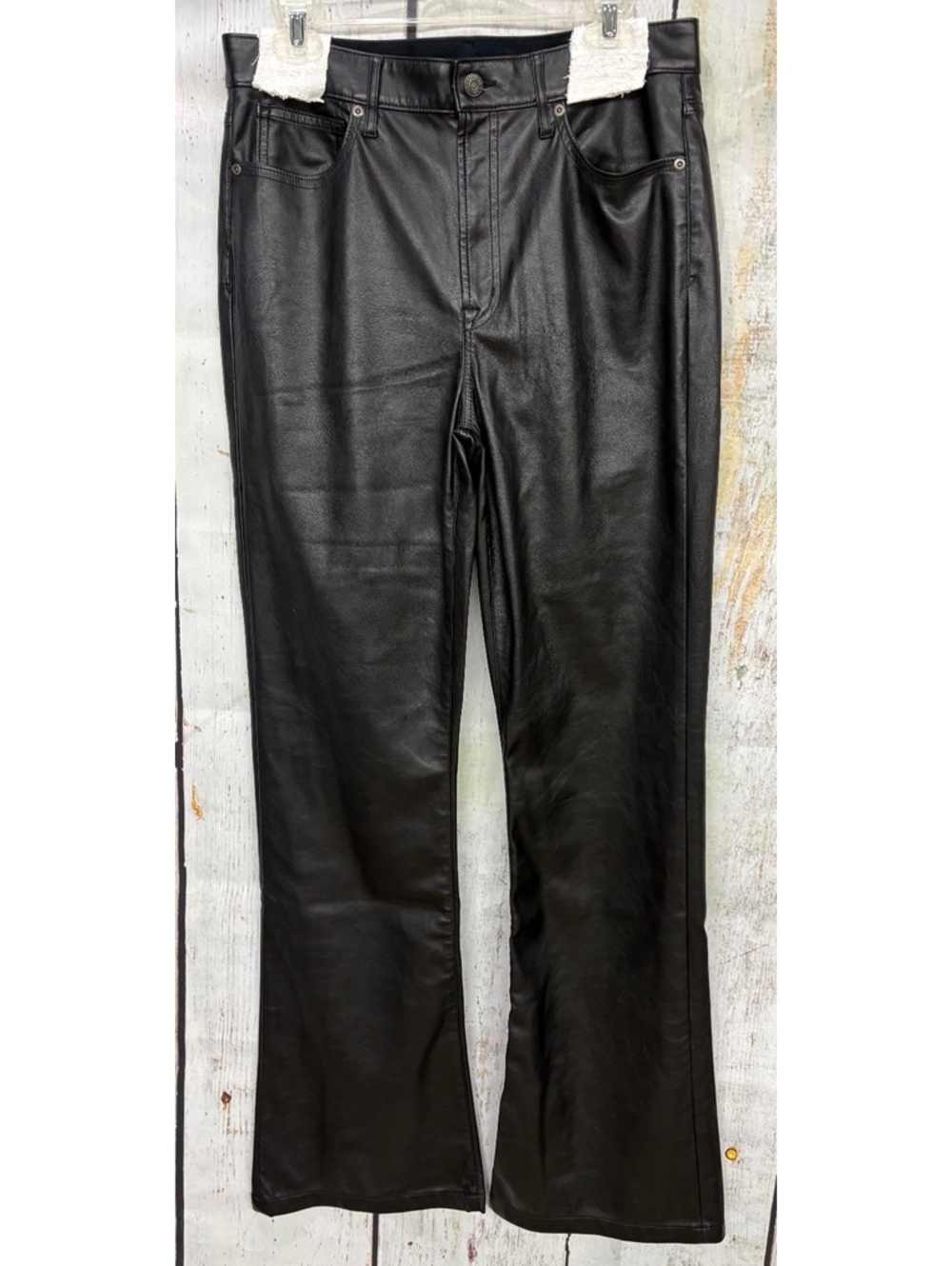 Gap Women’s High Rise '70s Flare Black Faux Leather Vegan Pants Size 12 Tall EUC